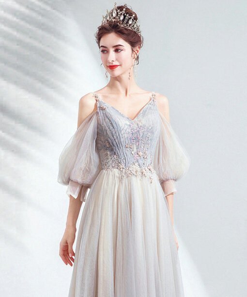 puff sleeve prom dress 1042-009