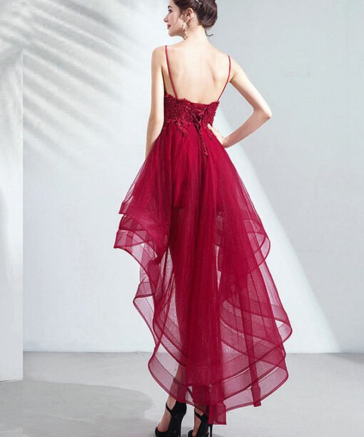 Alternative view of Red High Low Dress Spaghetti Strap A Line Prom Dress