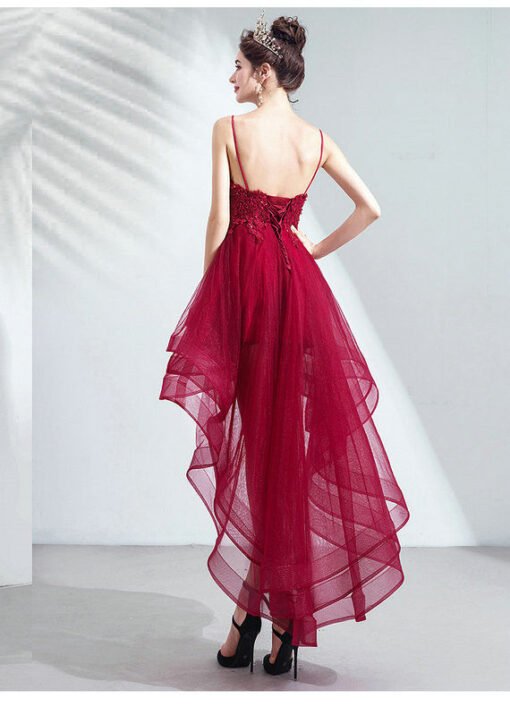 Red High Low Dress Spaghetti Strap A Line Prom Dress - Image 2