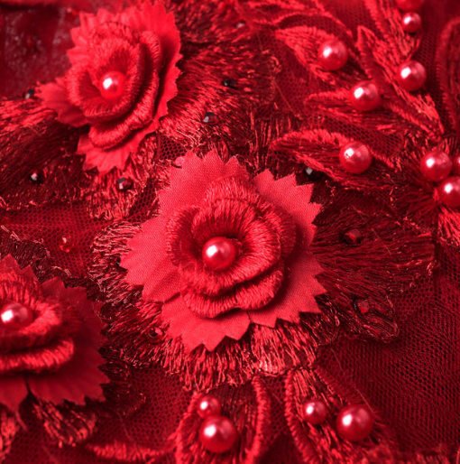 red long sleeve ball gown 1024-001