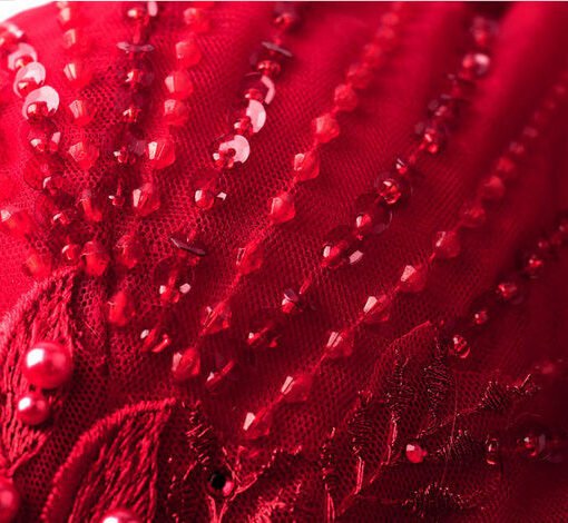 red long sleeve ball gown 1024-002