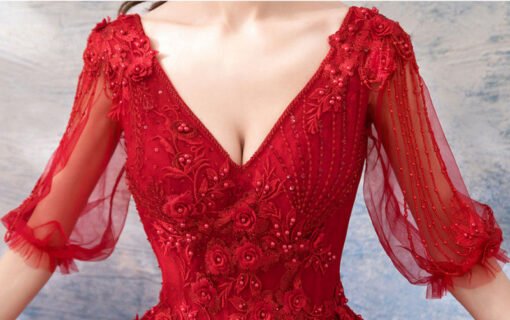 red long sleeve ball gown 1024-003