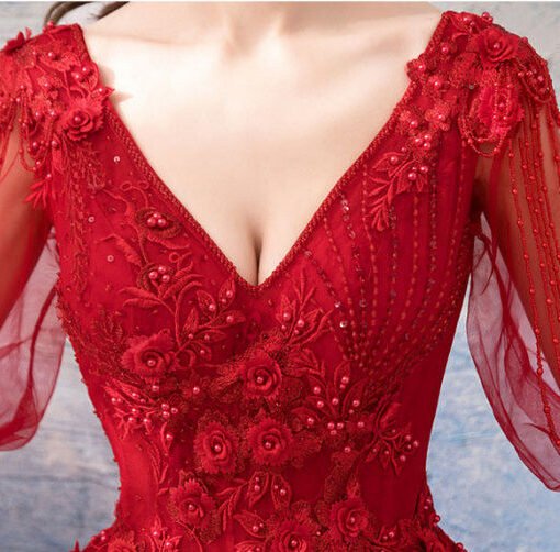 red long sleeve ball gown 1024-003