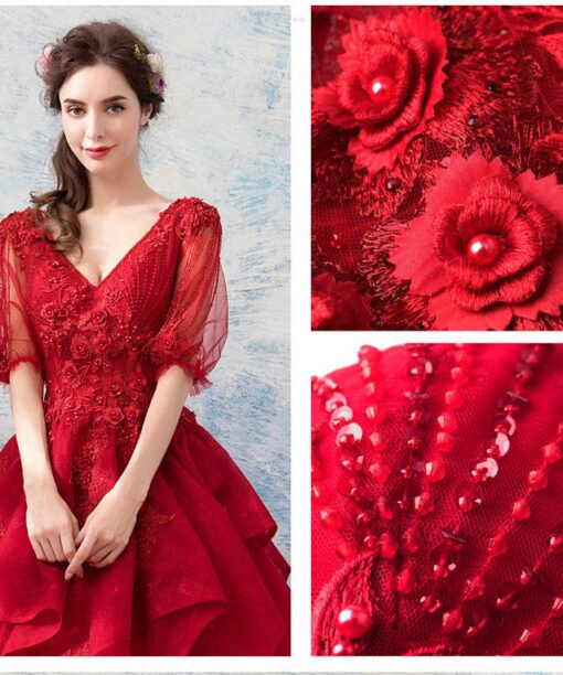 red long sleeve ball gown 1024-005