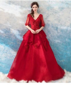 red long sleeve ball gown 1024-006