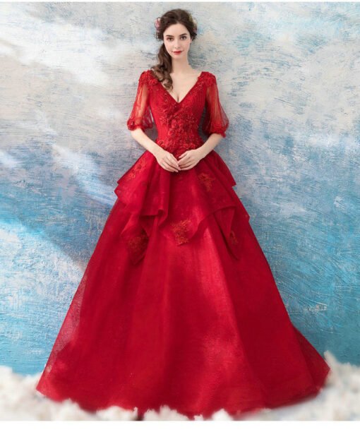 red long sleeve ball gown 1024-006