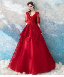red long sleeve ball gown 1024-008
