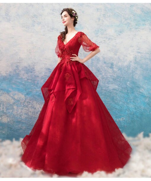 red long sleeve ball gown 1024-009