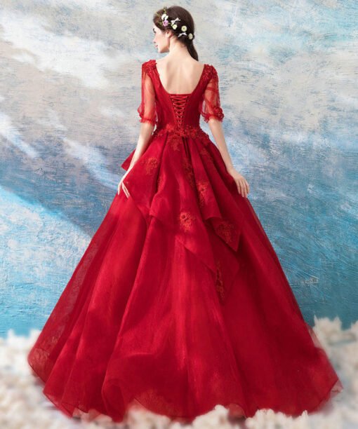 red long sleeve ball gown 1024-010
