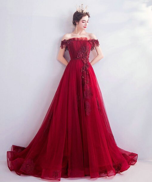 red off the shoulder dress 1033-003