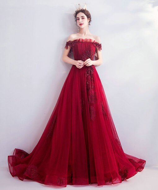 red off the shoulder dress 1033-004