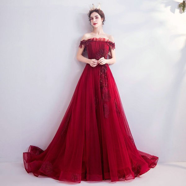 red off the shoulder dress 1033-004