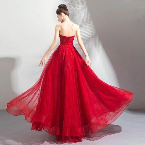 Strapless Red Ball Gown Long Sleeveless Evening Dress - Image 2