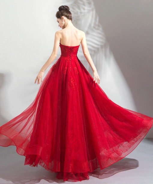 Alternative view of Strapless Red Ball Gown Long Sleeveless Evening Dress