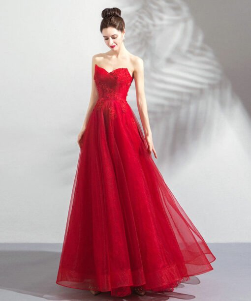 strapless red ball gown 1040-003