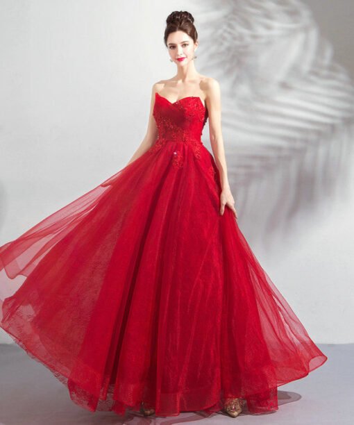 strapless red ball gown 1040-005