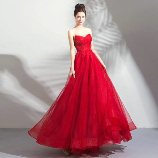 strapless red ball gown 1040-007