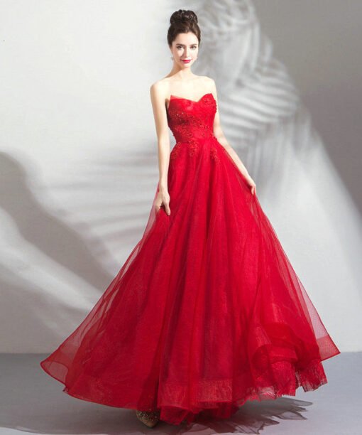 strapless red ball gown 1040-007