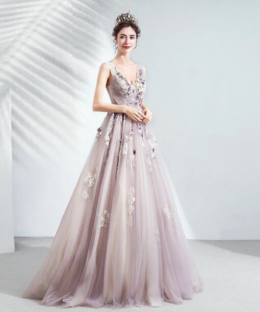v neck ball gown 1049-005