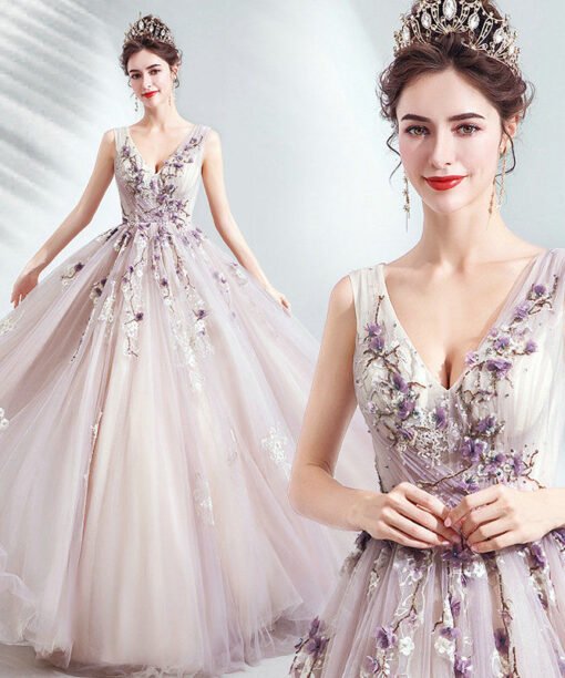 v neck ball gown 1049-006