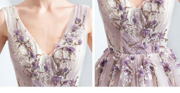 V Neck Ball Gown Pink Prom Dress Sleeveless Long Formal Dress - Image 8