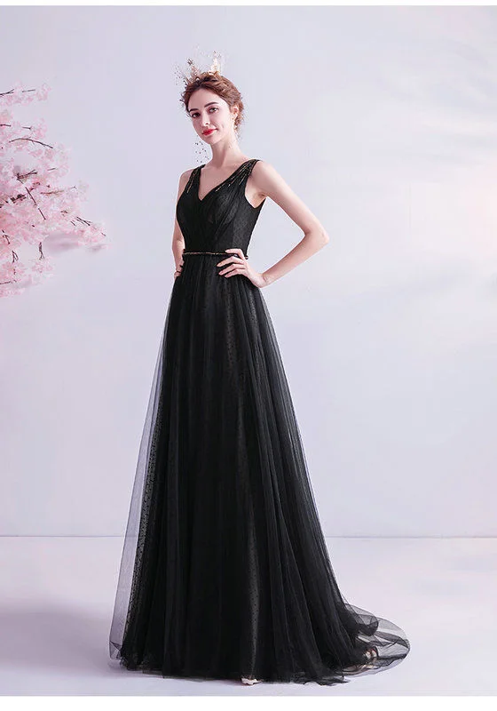 v neck black prom dress 1045-003