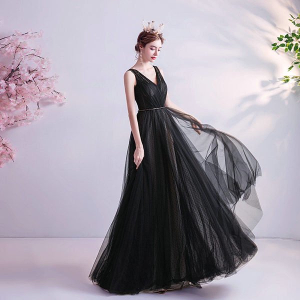 v neck black prom dress 1045-004