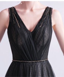 v neck black prom dress 1045-006