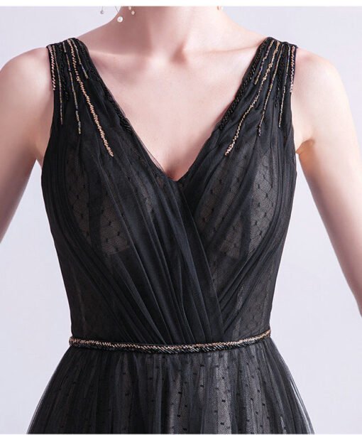 v neck black prom dress 1045-006