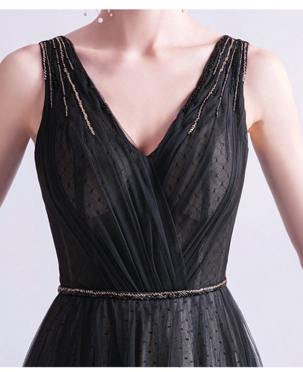 v neck black prom dress 1045-006