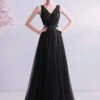 v neck black prom dress 1045-007