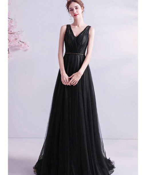 v neck black prom dress 1045-009