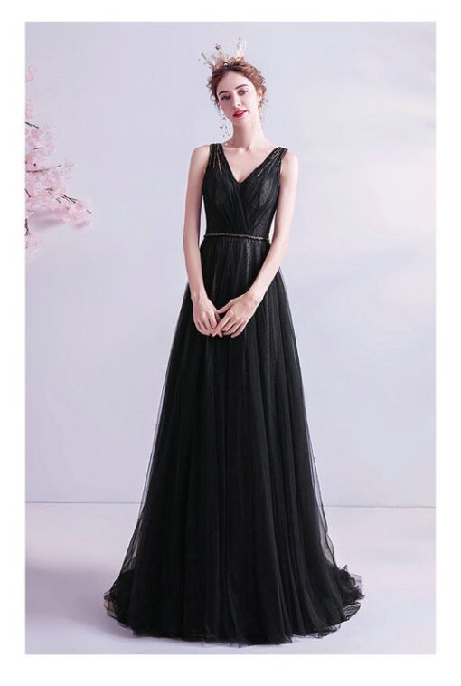 v neck black prom dress 1045-009