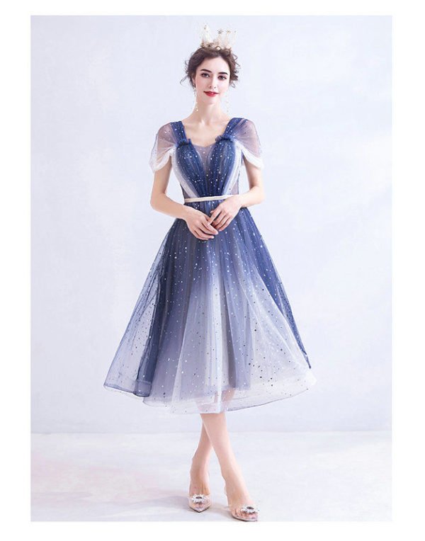 White And Blue Cocktail Dress Off The Shoulder Short Prom Dress - Image 3