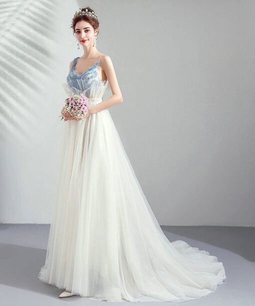 white and blue evening dress 1047-001