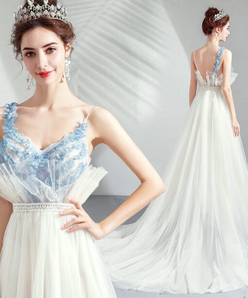 white and blue evening dress 1047-004