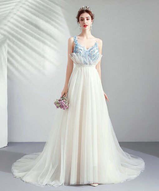 white and blue evening dress 1047-005