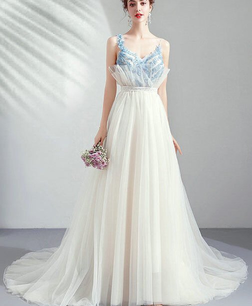 white and blue evening dress 1047-006