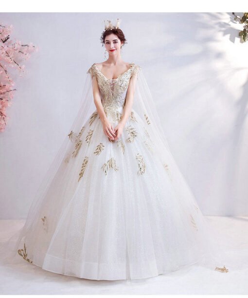 white and gold wedding dress 1046-002