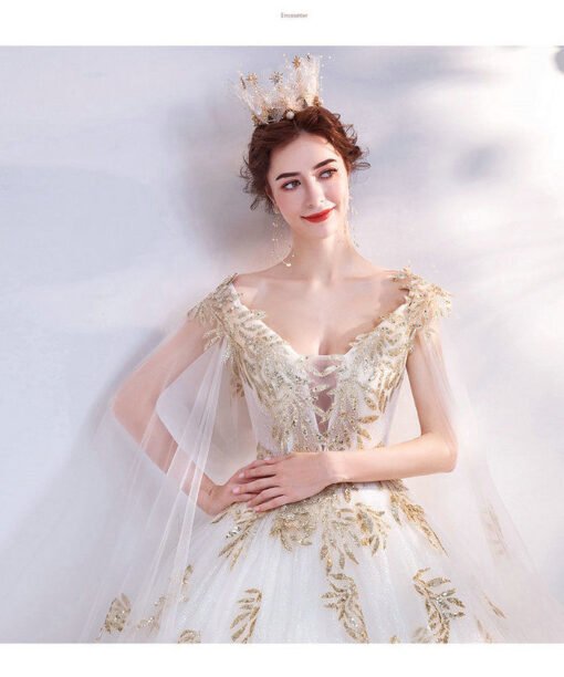 white and gold wedding dress 1046-005