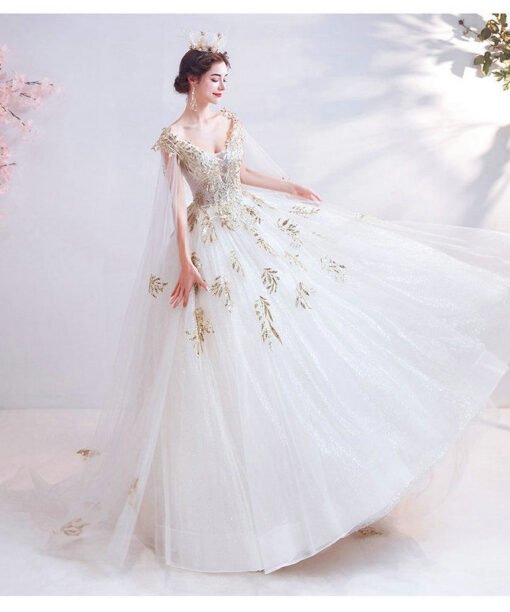 white and gold wedding dress 1046-006