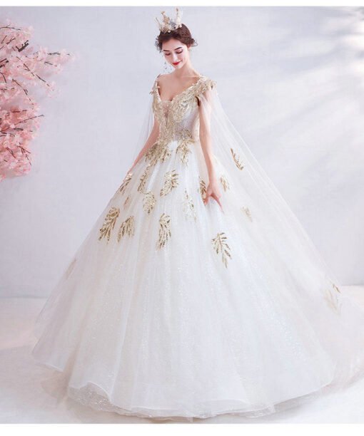 white and gold wedding dress 1046-007