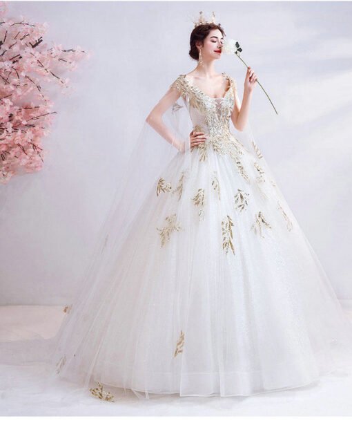white and gold wedding dress 1046-008
