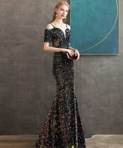 black mermaid prom dress 1058-003