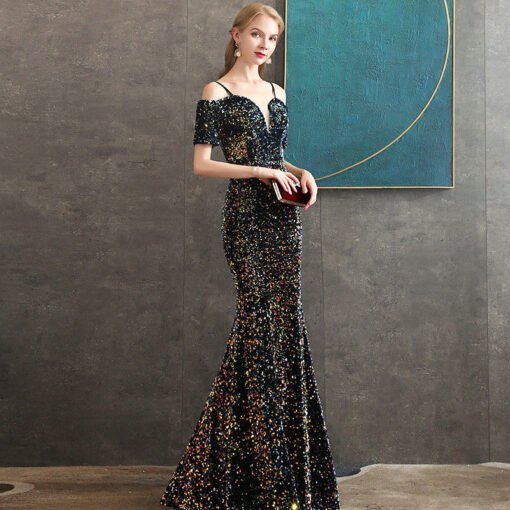 black mermaid prom dress 1058-003