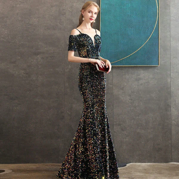 black mermaid prom dress 1058-003