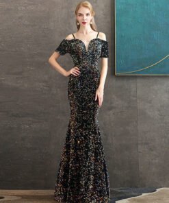 black mermaid prom dress 1058-004