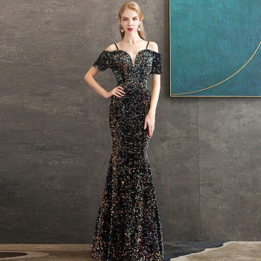 black mermaid prom dress 1058-004