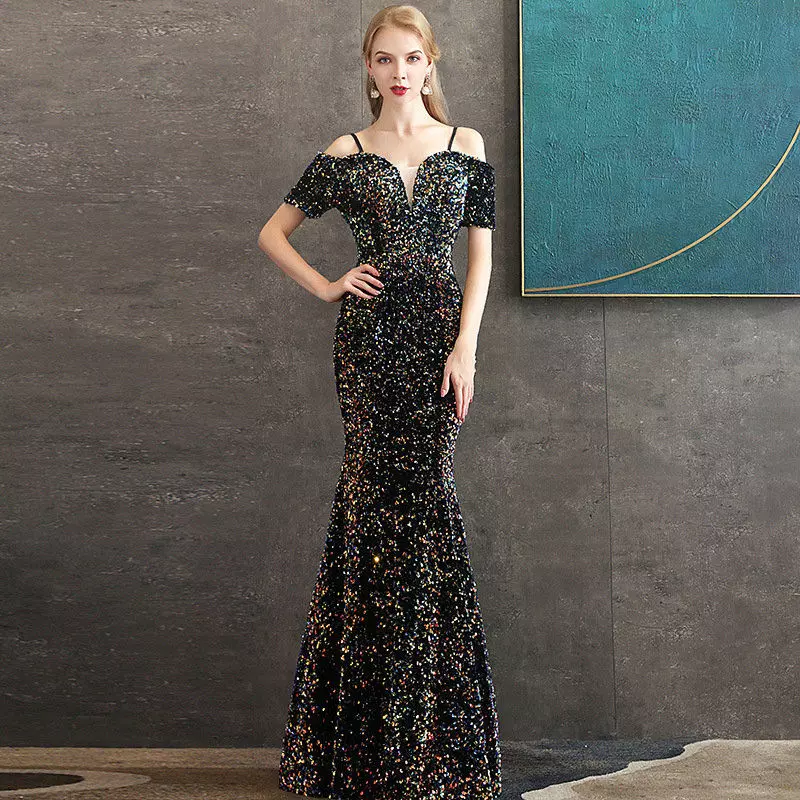 black mermaid prom dress 1058-004