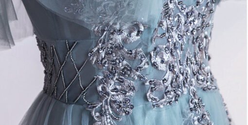 Blue Long Prom Dress V Neck Evening Dress With Train - Image 8